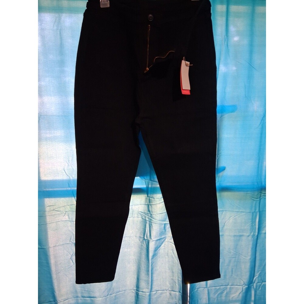 Flamingo Women’s Black Flat Front Solid Stretch Pocket Dress Pants Zip/Button